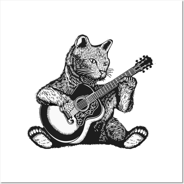 Vintage Cat Playing Acoustic Guitar Wall Art by Illustradise